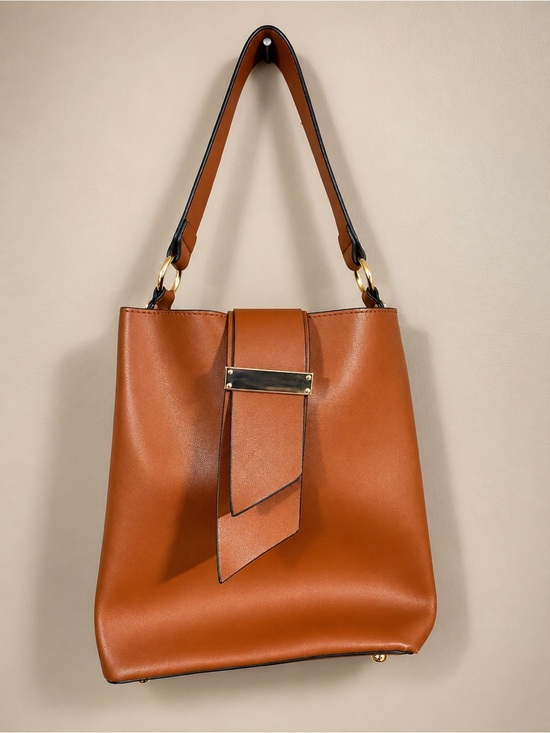 Melie Bianco Handbags - Melie Bianco Cognac Shoulder Tote with Gold Hardware